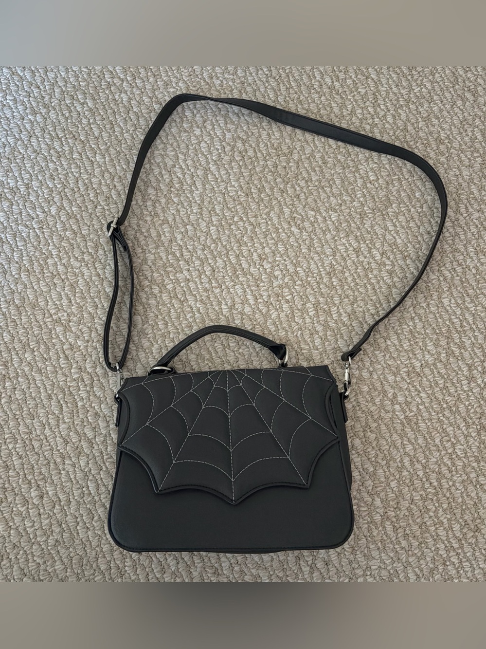 Black Spiderweb Detail Crossbody Bag